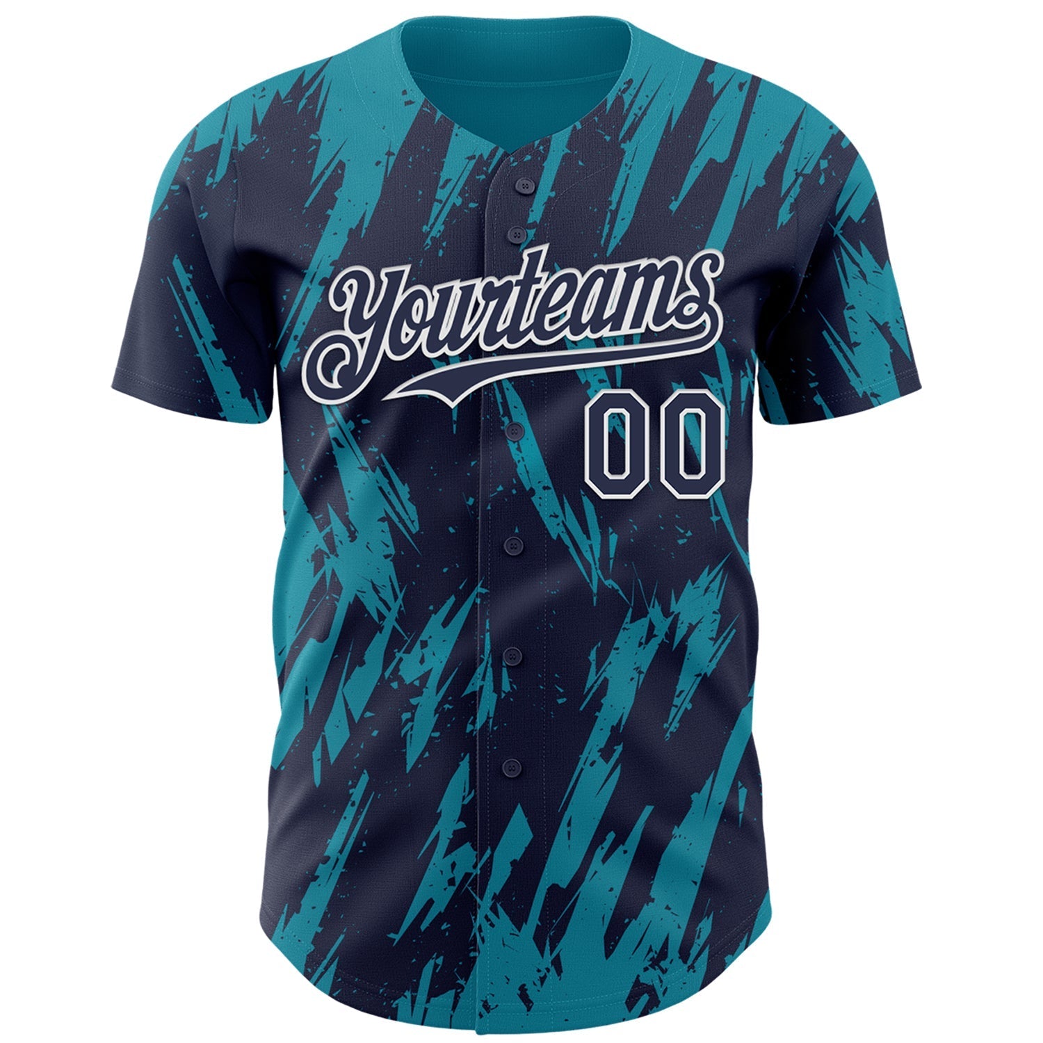 Custom Navy White-Teal Splatter Torn Sharp Brush Stroke Authentic Baseball Jersey baseball jersey product view 2