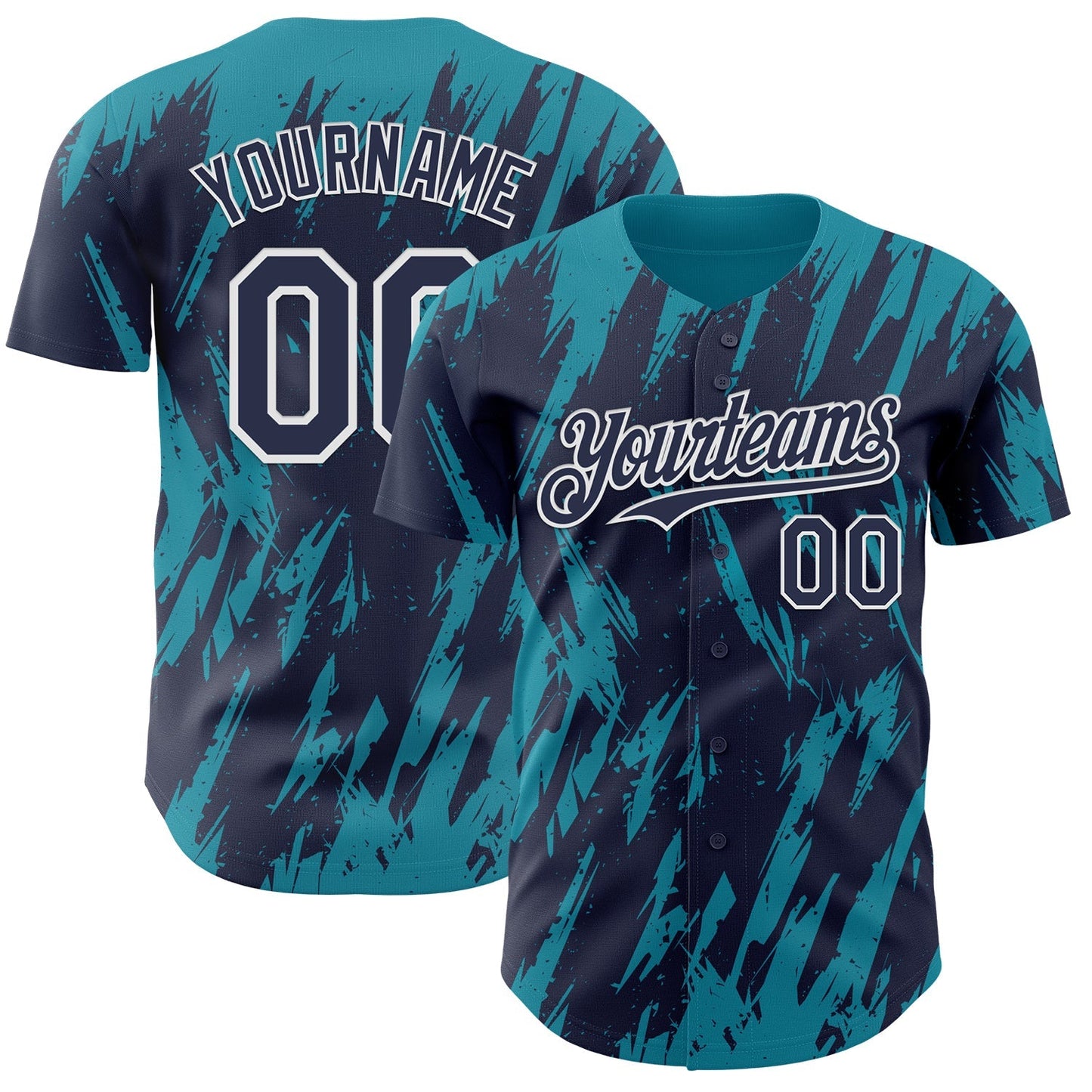 Custom Navy White-Teal Splatter Torn Sharp Brush Stroke Authentic Baseball Jersey baseball jersey product view 1