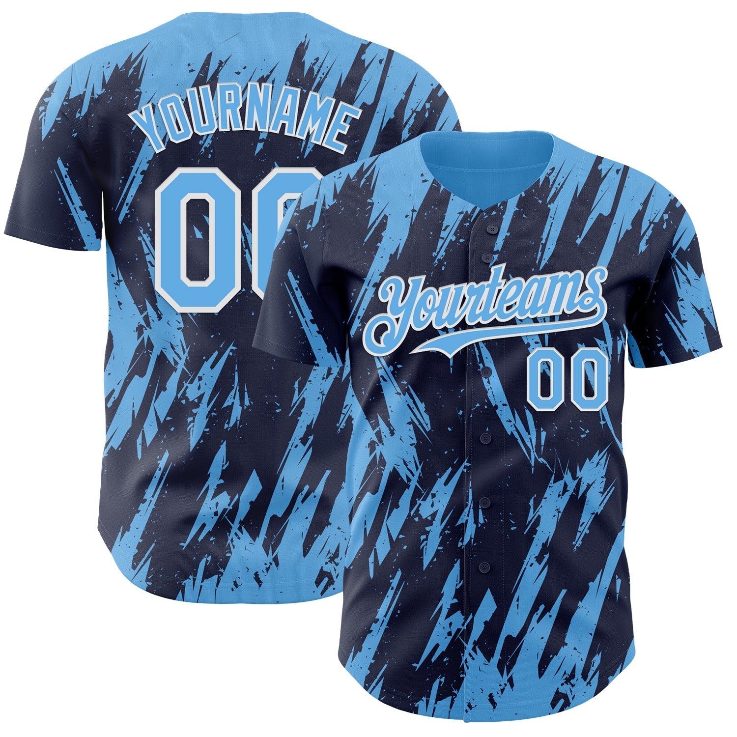 Custom Navy Sky Blue-White Splatter Torn Sharp Brush Stroke Authentic Baseball Jersey baseball jersey product view 1