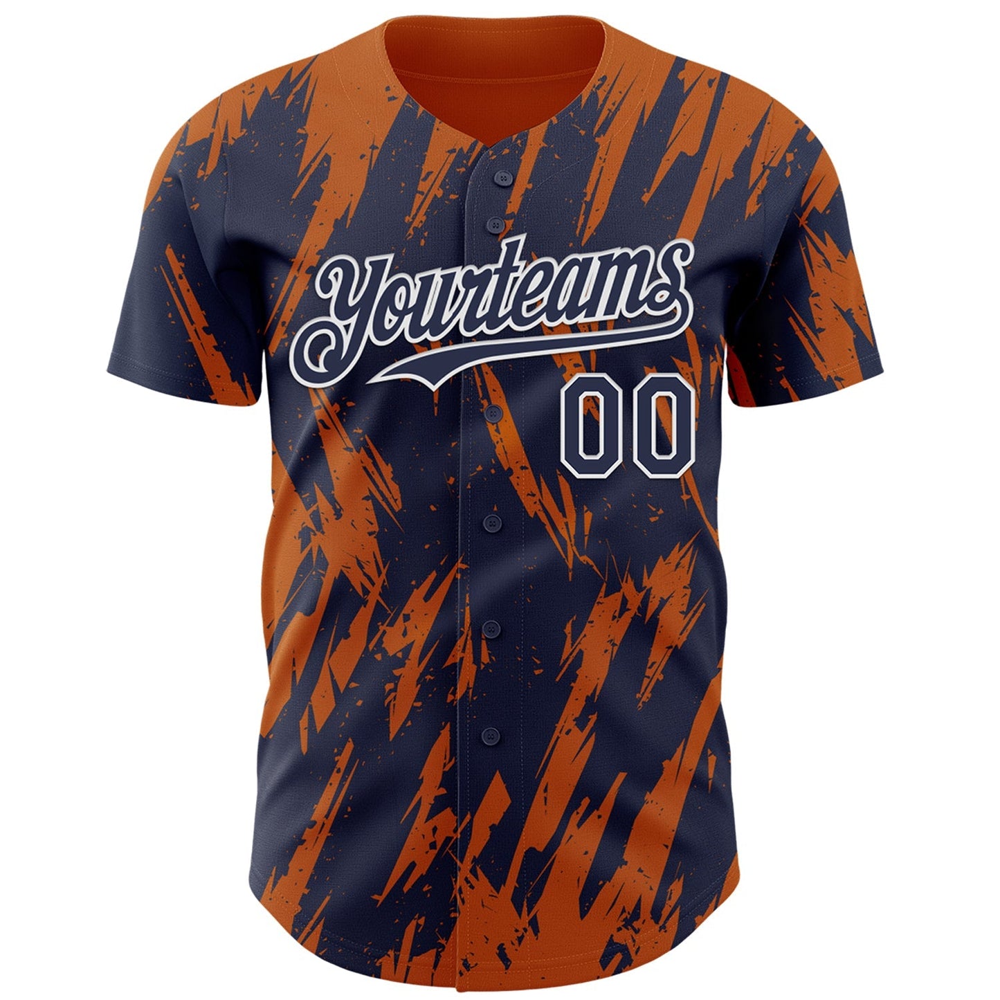 Custom Navy White-Bay Orange Splatter Torn Sharp Brush Stroke Authentic Baseball Jersey baseball jersey product view 2