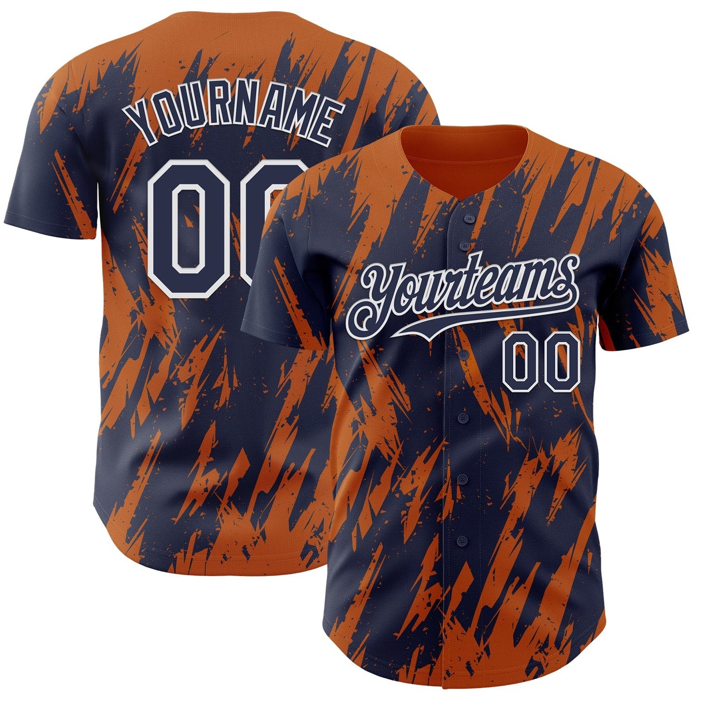 Custom Navy White-Bay Orange Splatter Torn Sharp Brush Stroke Authentic Baseball Jersey baseball jersey product view 1