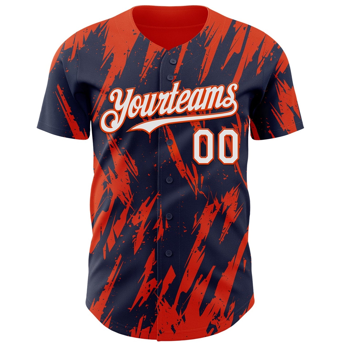 Custom Navy White-Orange Splatter Torn Sharp Brush Stroke Authentic Baseball Jersey baseball jersey product view 2