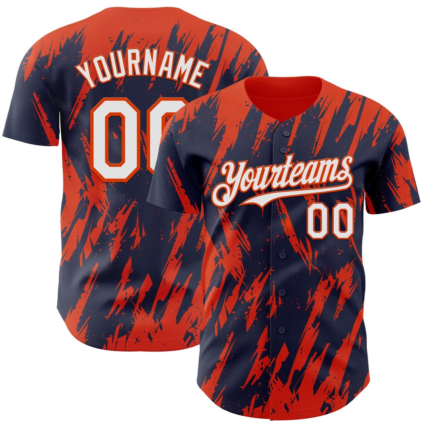 Custom Navy White-Orange Splatter Torn Sharp Brush Stroke Authentic Baseball Jersey baseball jersey product view 1