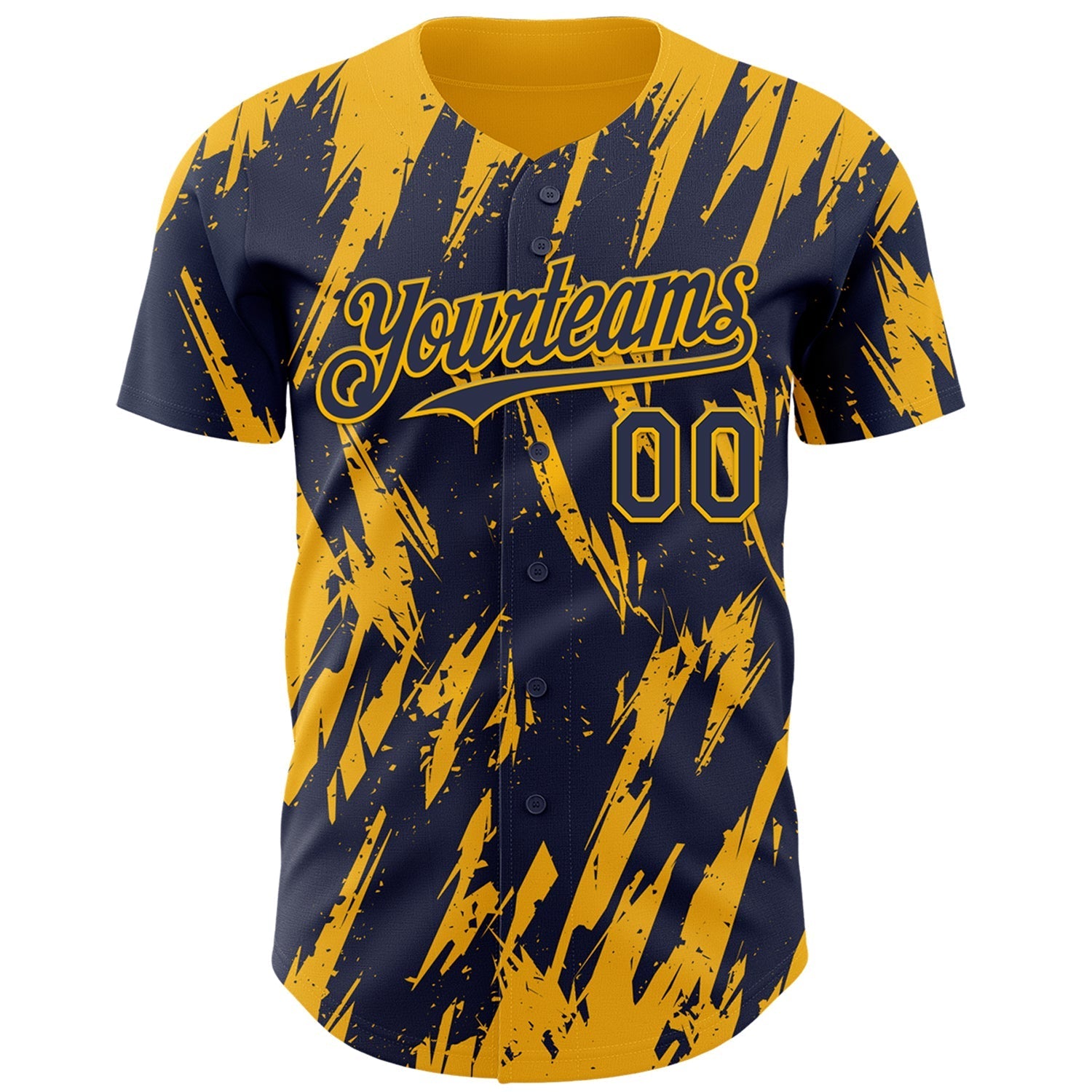 Custom Navy Gold Splatter Torn Sharp Brush Stroke Authentic Baseball Jersey baseball jersey product view 2