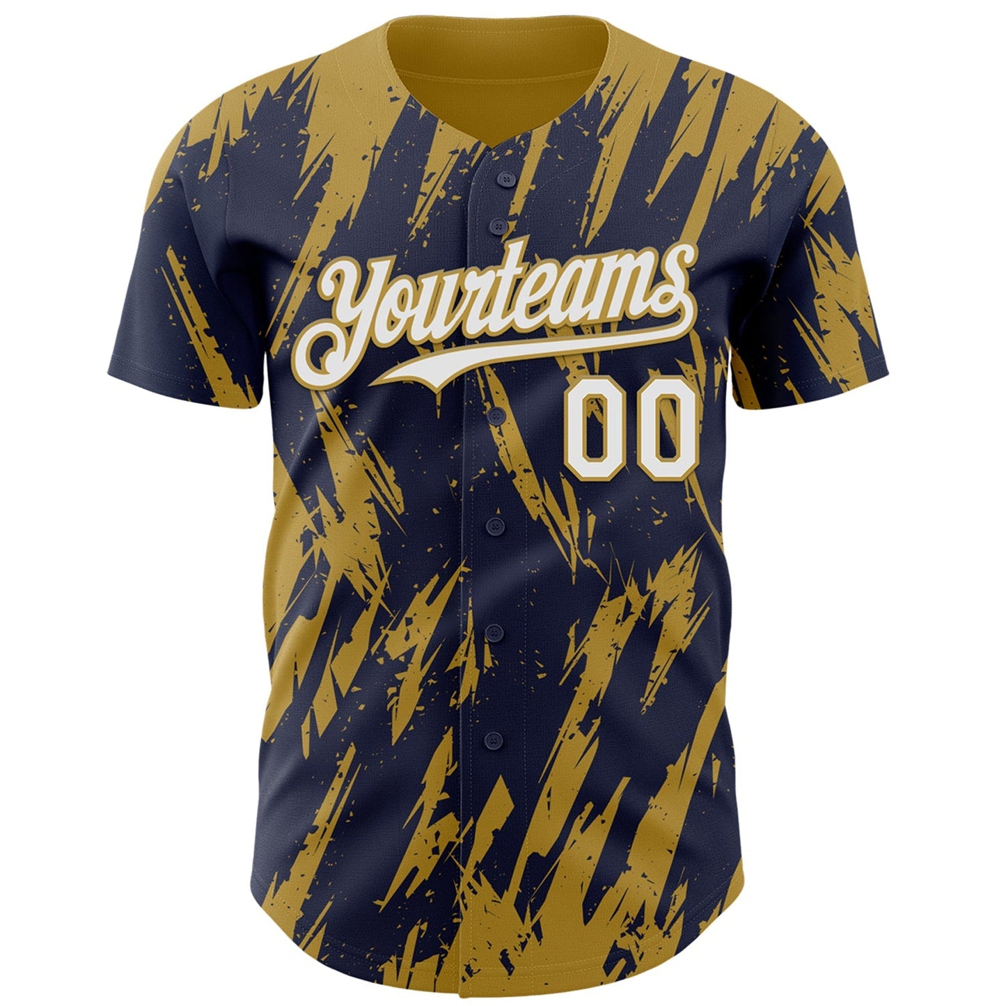 Custom Navy White-Old Gold Splatter Torn Sharp Brush Stroke Authentic Baseball Jersey baseball jersey product view 2