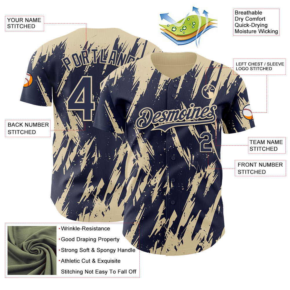 Custom Navy Cream Splatter Torn Sharp Brush Stroke Authentic Baseball Jersey baseball jersey product view 3