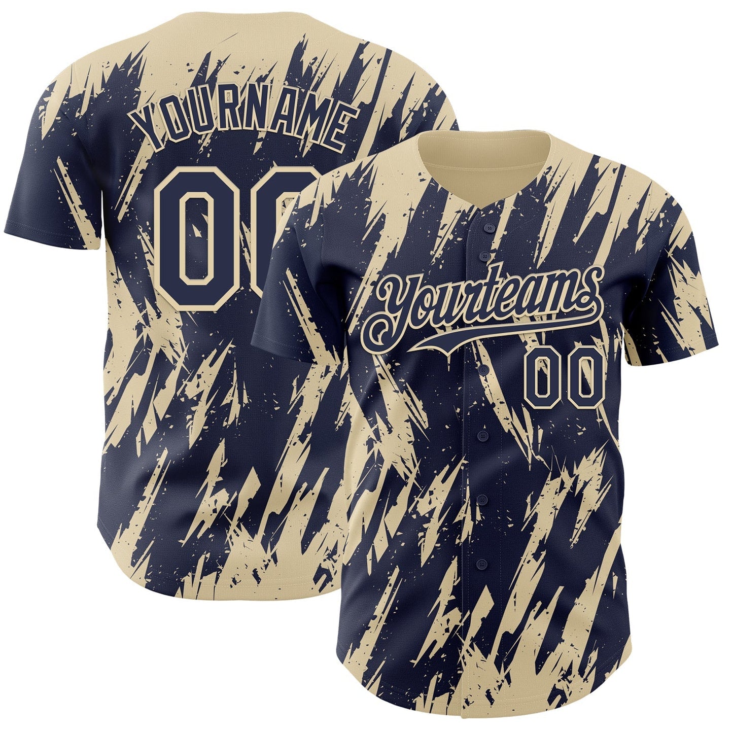 Custom Navy Cream Splatter Torn Sharp Brush Stroke Authentic Baseball Jersey baseball jersey product view 1