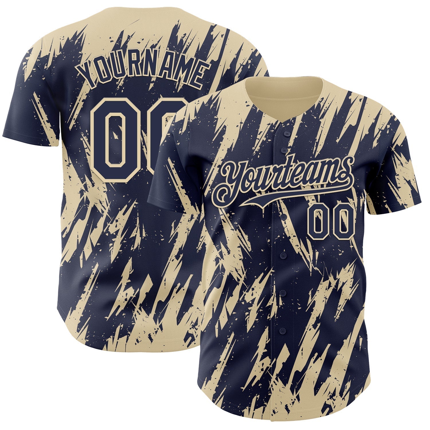 Custom Navy Cream Splatter Torn Sharp Brush Stroke Authentic Baseball Jersey baseball jersey product view 1
