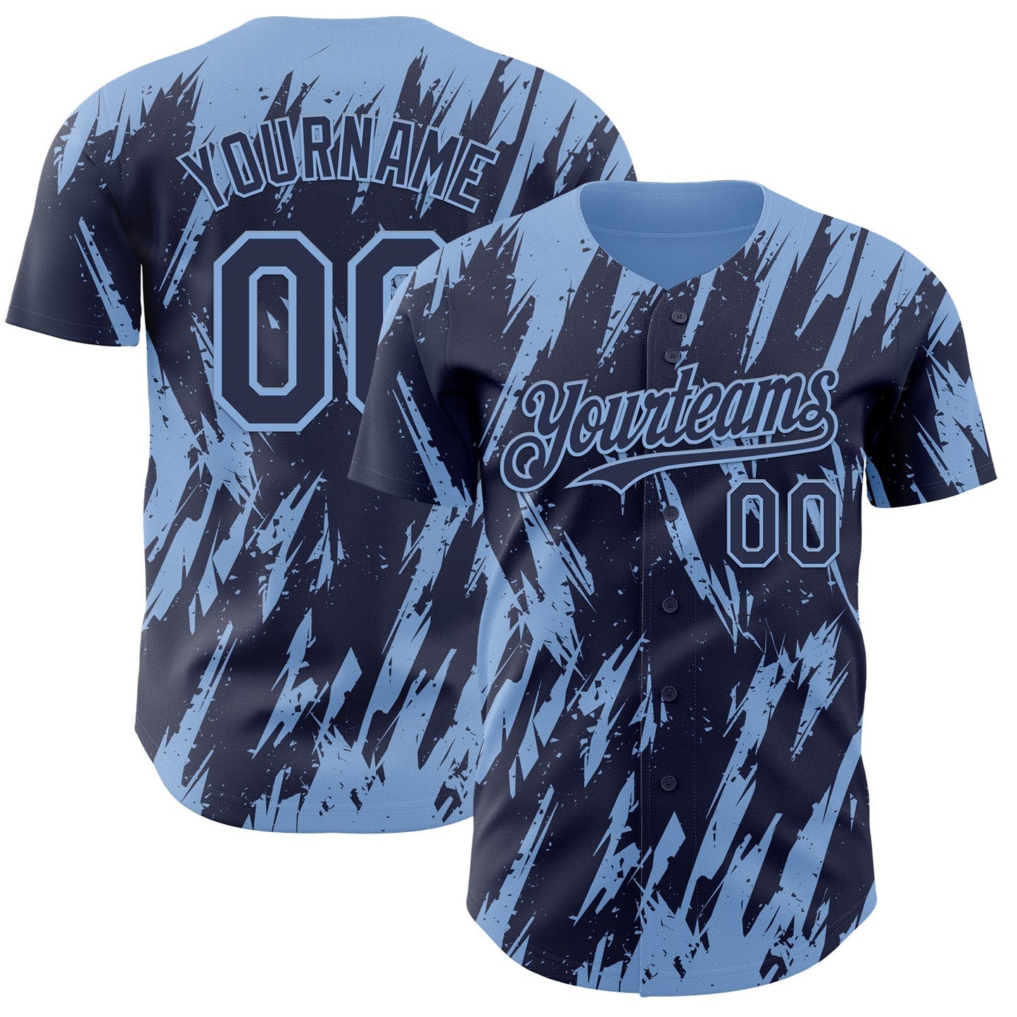 Custom Navy Light Blue Splatter Torn Sharp Brush Stroke Authentic Baseball Jersey baseball jersey product view 1