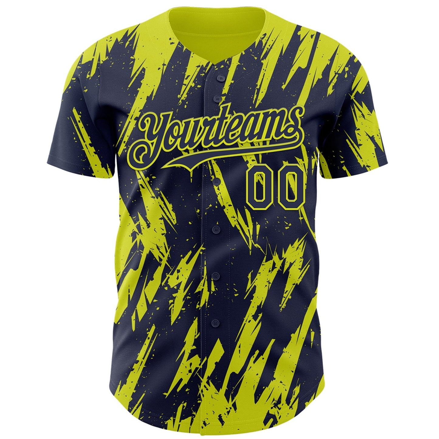 Custom Navy Neon Yellow Splatter Torn Sharp Brush Stroke Authentic Baseball Jersey baseball jersey product view 2