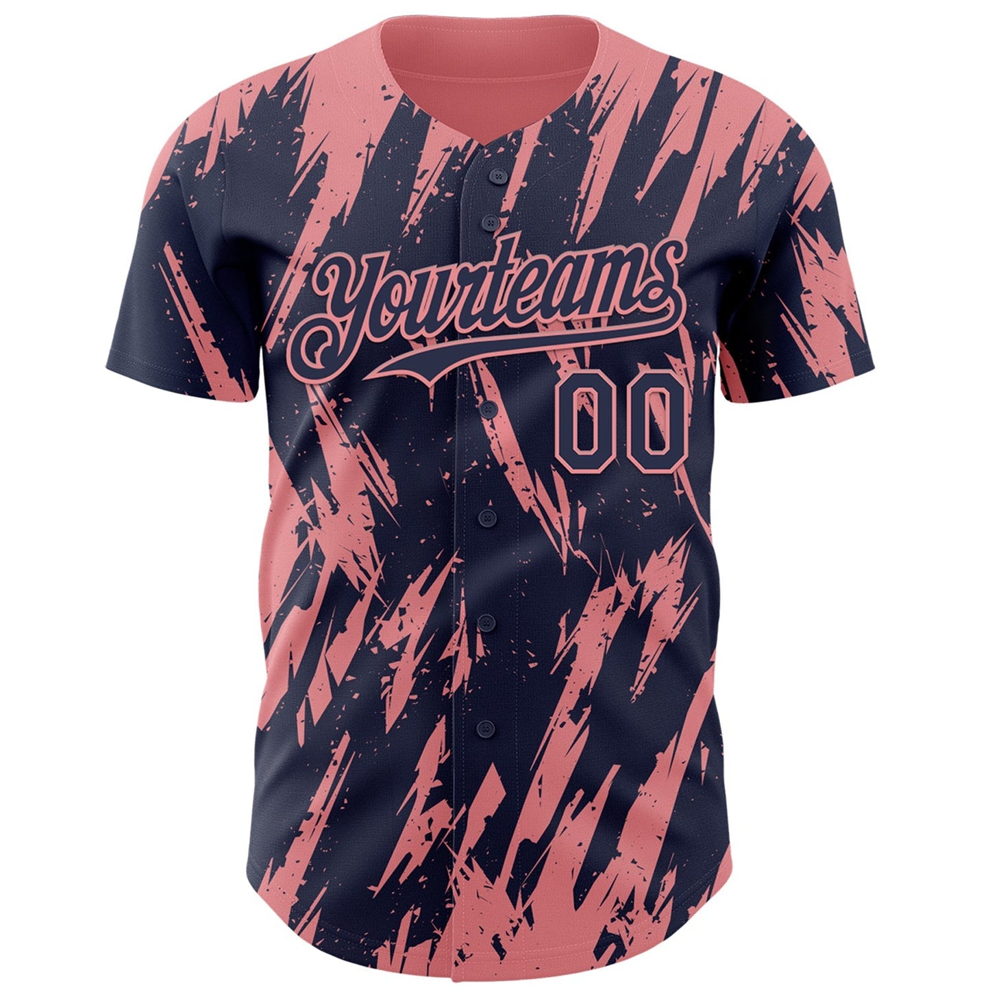 Custom Navy Medium Pink Splatter Torn Sharp Brush Stroke Authentic Baseball Jersey baseball jersey product view 2