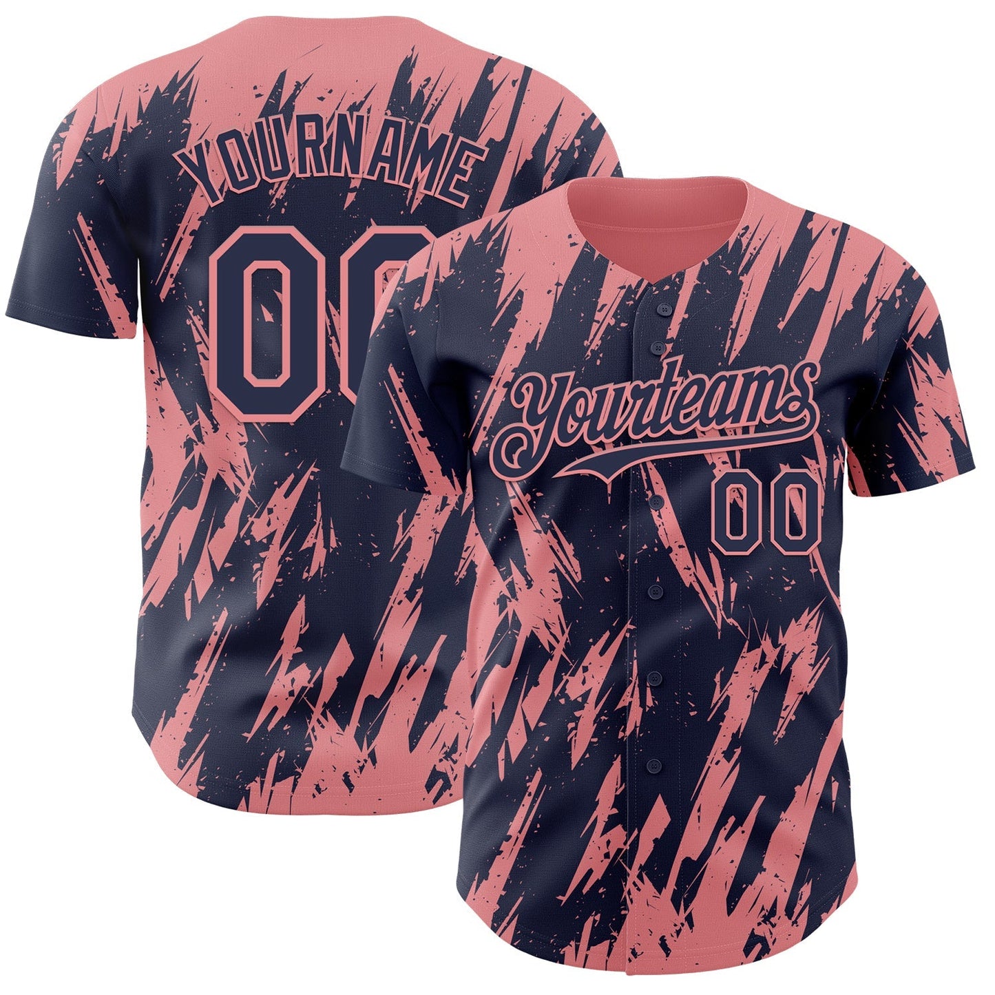 Custom Navy Medium Pink Splatter Torn Sharp Brush Stroke Authentic Baseball Jersey baseball jersey product view 1