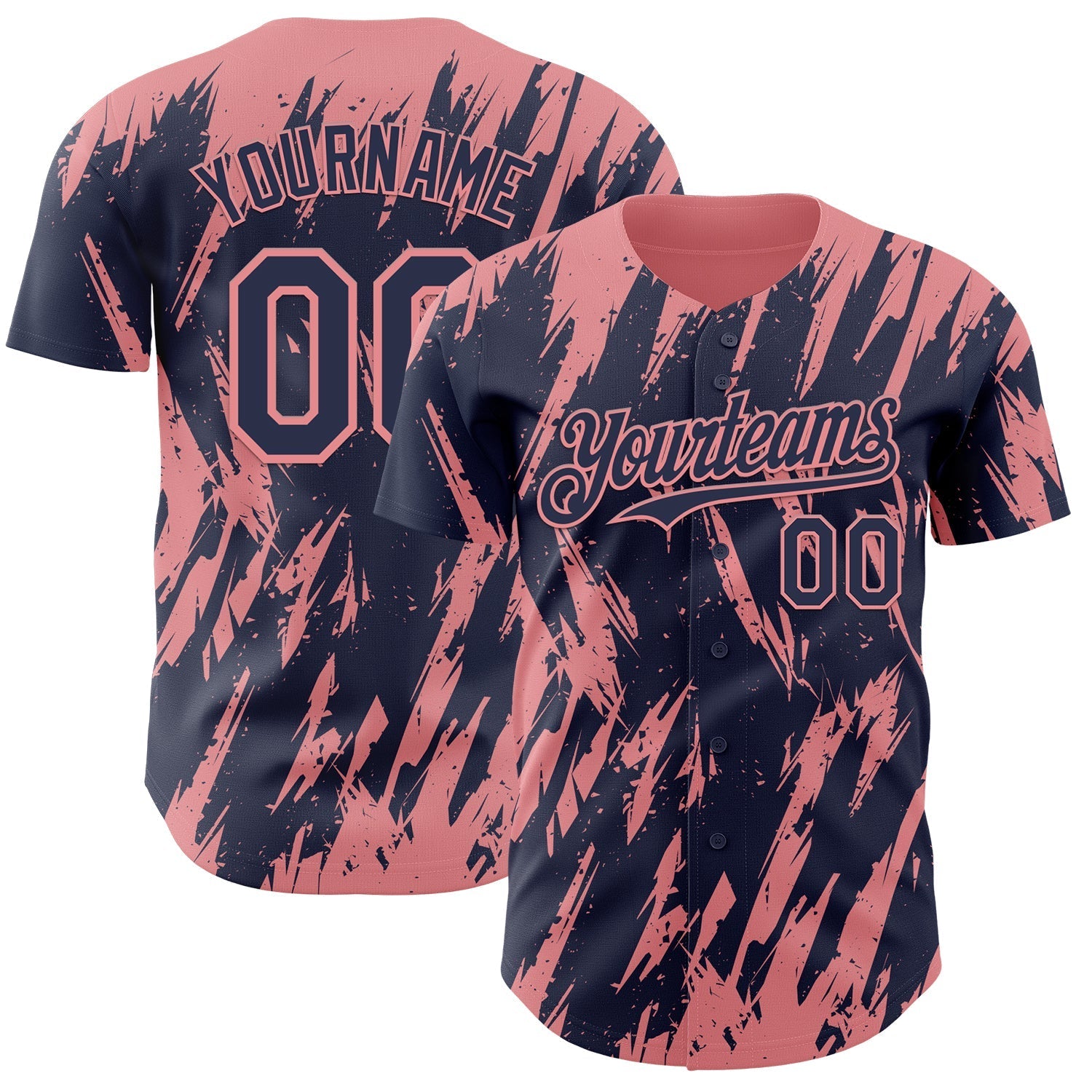 Custom Navy Medium Pink Splatter Torn Sharp Brush Stroke Authentic Baseball Jersey baseball jersey product view 1