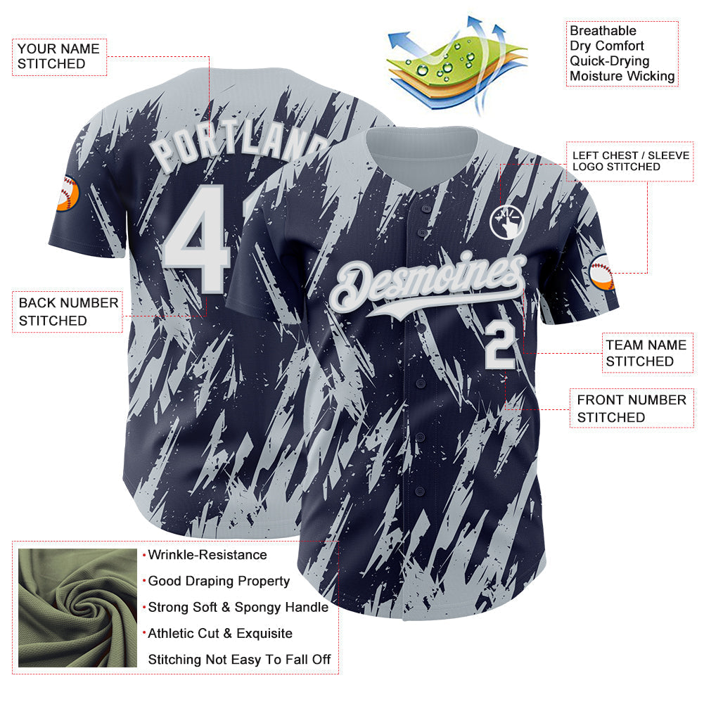 Custom Navy White-Silver Splatter Torn Sharp Brush Stroke Authentic Baseball Jersey baseball jersey product view 3
