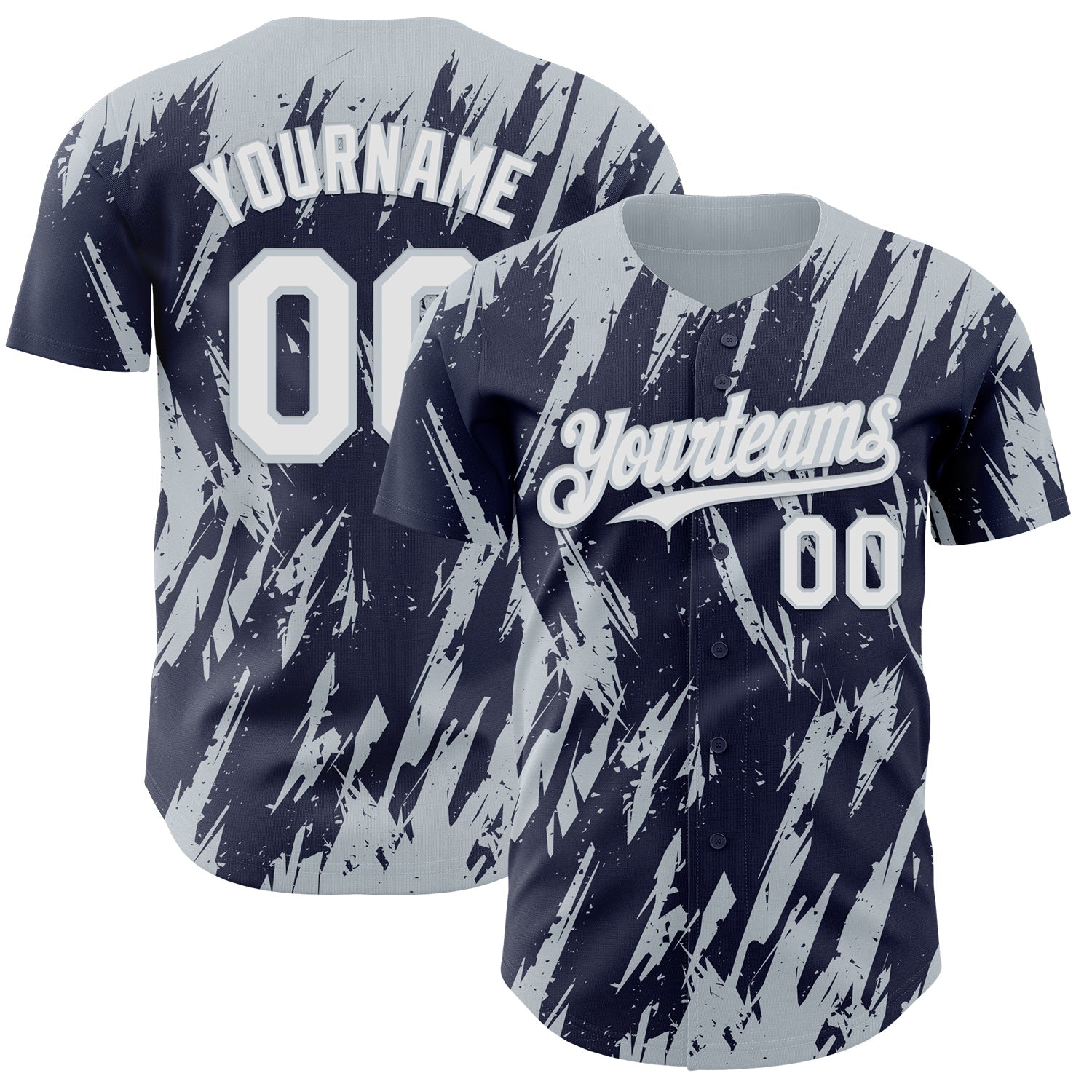 Custom Navy White-Silver Splatter Torn Sharp Brush Stroke Authentic Baseball Jersey baseball jersey product view 1