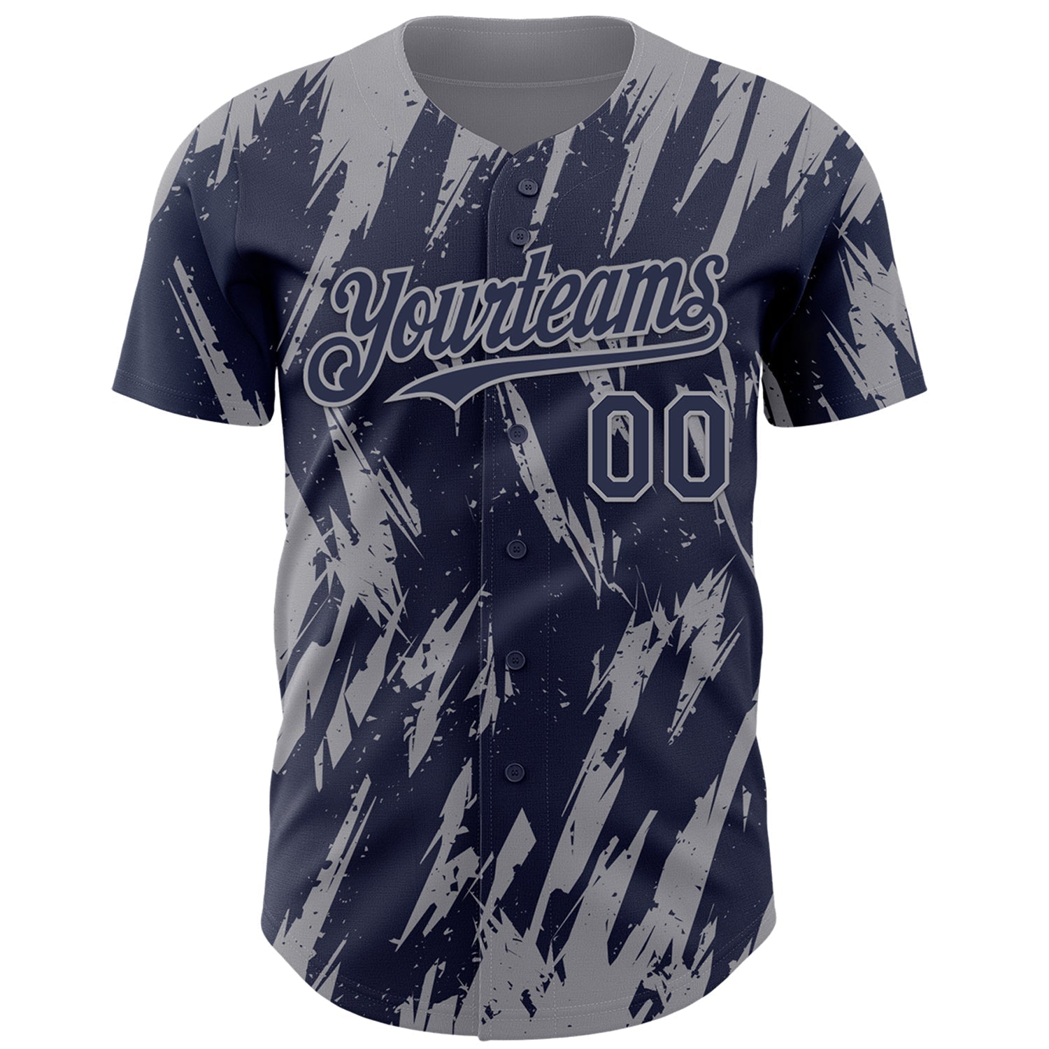 Custom Navy Gray Splatter Torn Sharp Brush Stroke Authentic Baseball Jersey baseball jersey product view 2