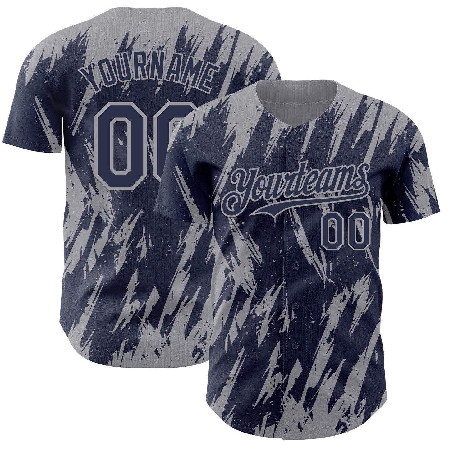 Custom Navy Gray Splatter Torn Sharp Brush Stroke Authentic Baseball Jersey baseball jersey product view 1