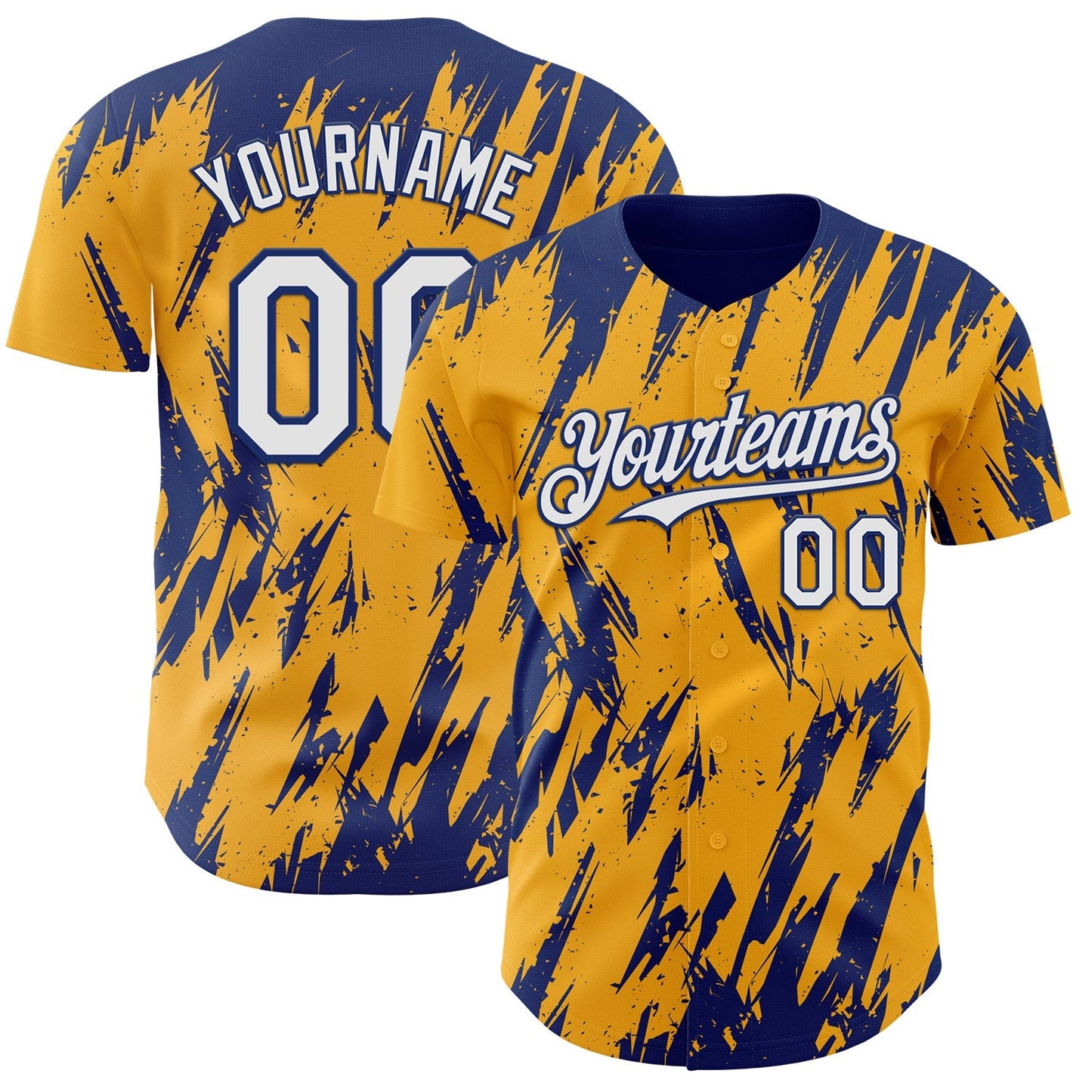 Custom Gold White-Royal Splatter Torn Sharp Brush Stroke Authentic Baseball Jersey baseball jersey product view 1