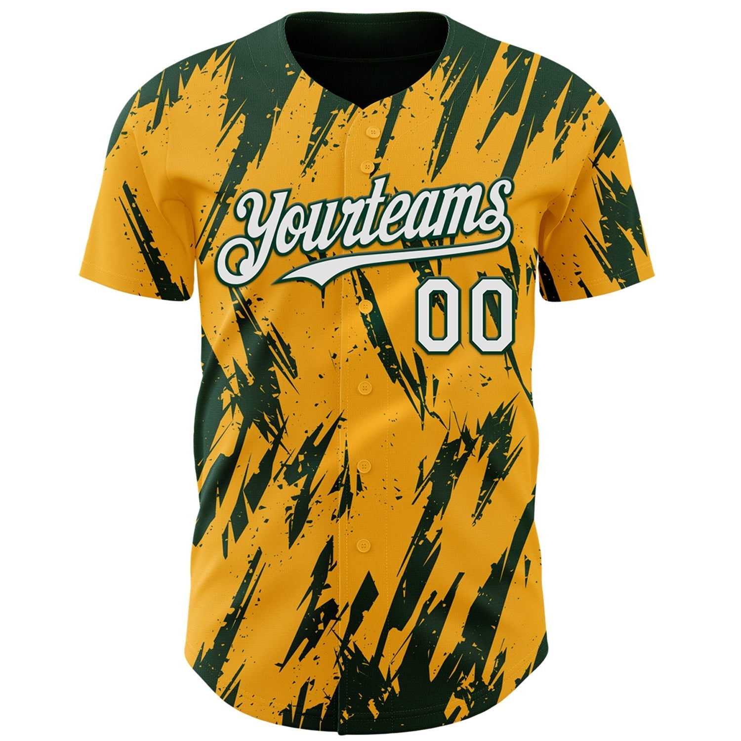 Custom Gold White-Green Splatter Torn Sharp Brush Stroke Authentic Baseball Jersey baseball jersey product view 2