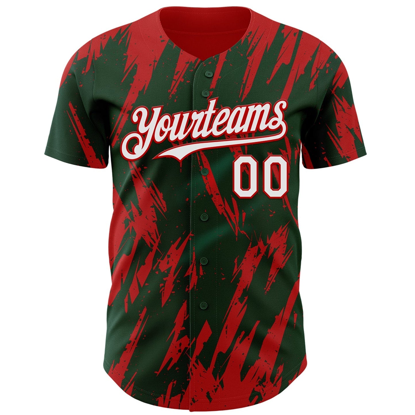 Custom Green White-Red Splatter Torn Sharp Brush Stroke Authentic Baseball Jersey baseball jersey product view 2