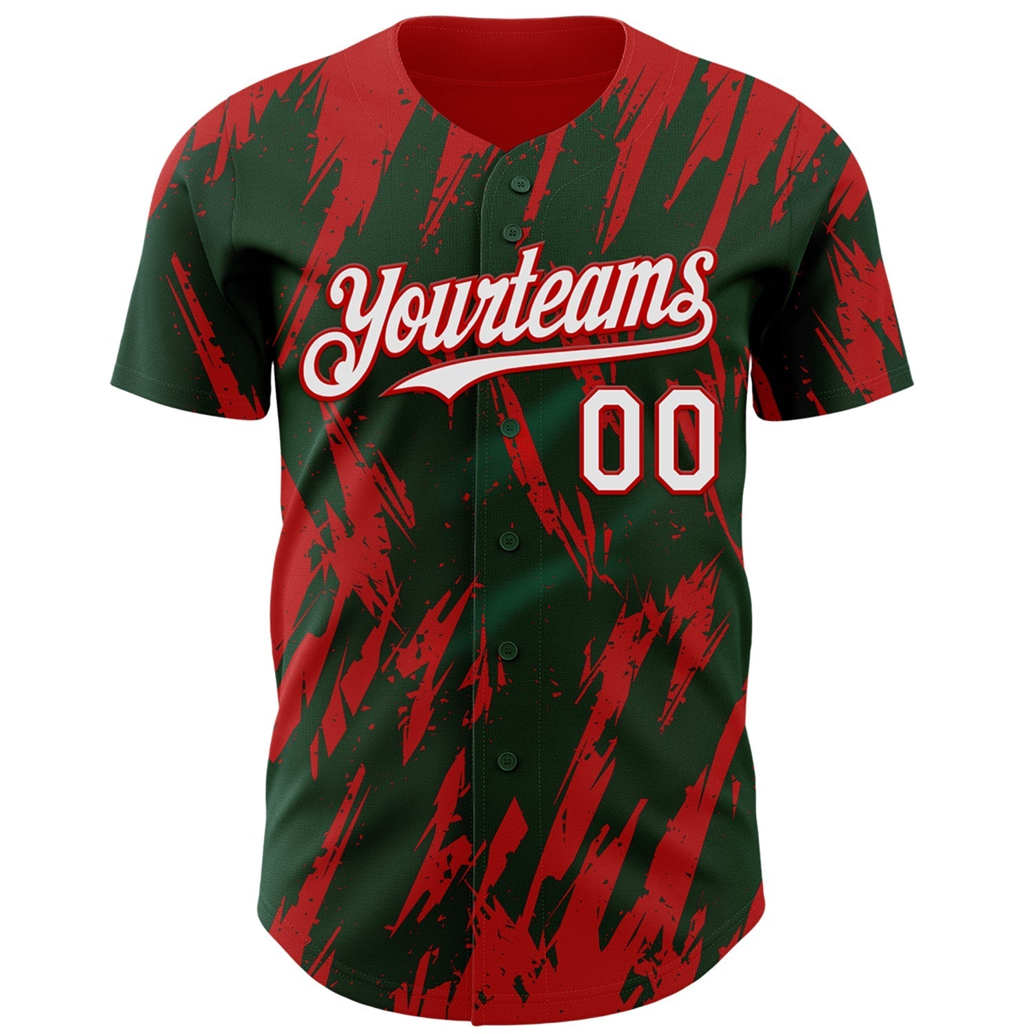 Custom Green White-Red Splatter Torn Sharp Brush Stroke Authentic Baseball Jersey baseball jersey product view 2