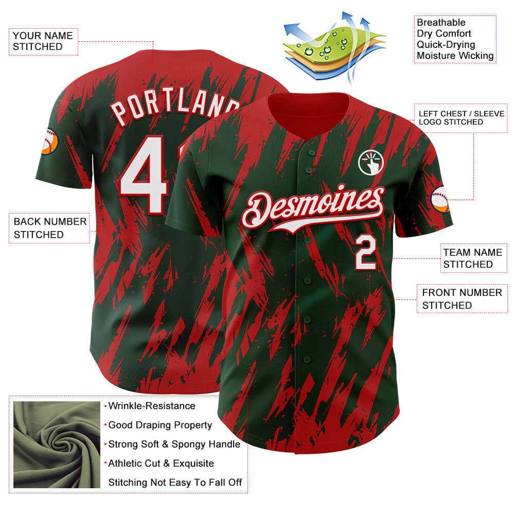 Custom Green White-Red Splatter Torn Sharp Brush Stroke Authentic Baseball Jersey baseball jersey product view 3