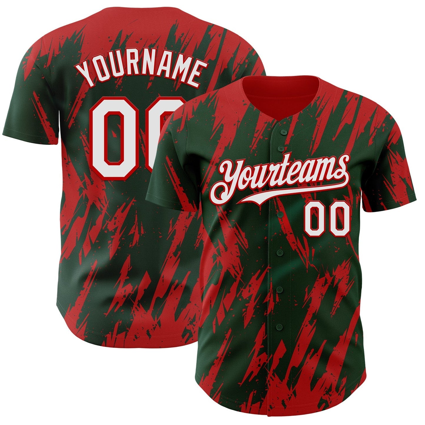 Custom Green White-Red Splatter Torn Sharp Brush Stroke Authentic Baseball Jersey baseball jersey product view 1