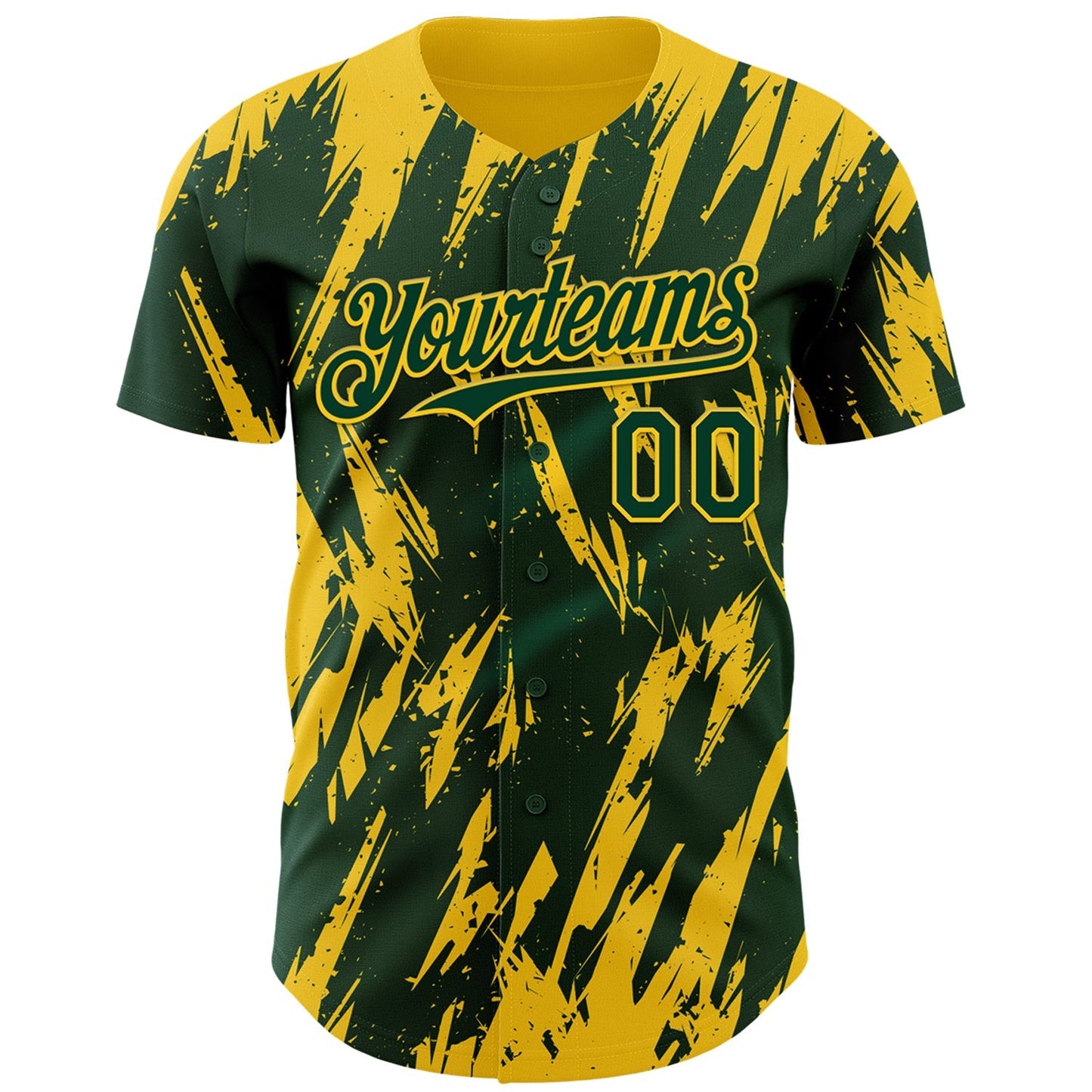 Custom Green Yellow Splatter Torn Sharp Brush Stroke Authentic Baseball Jersey baseball jersey product view 2