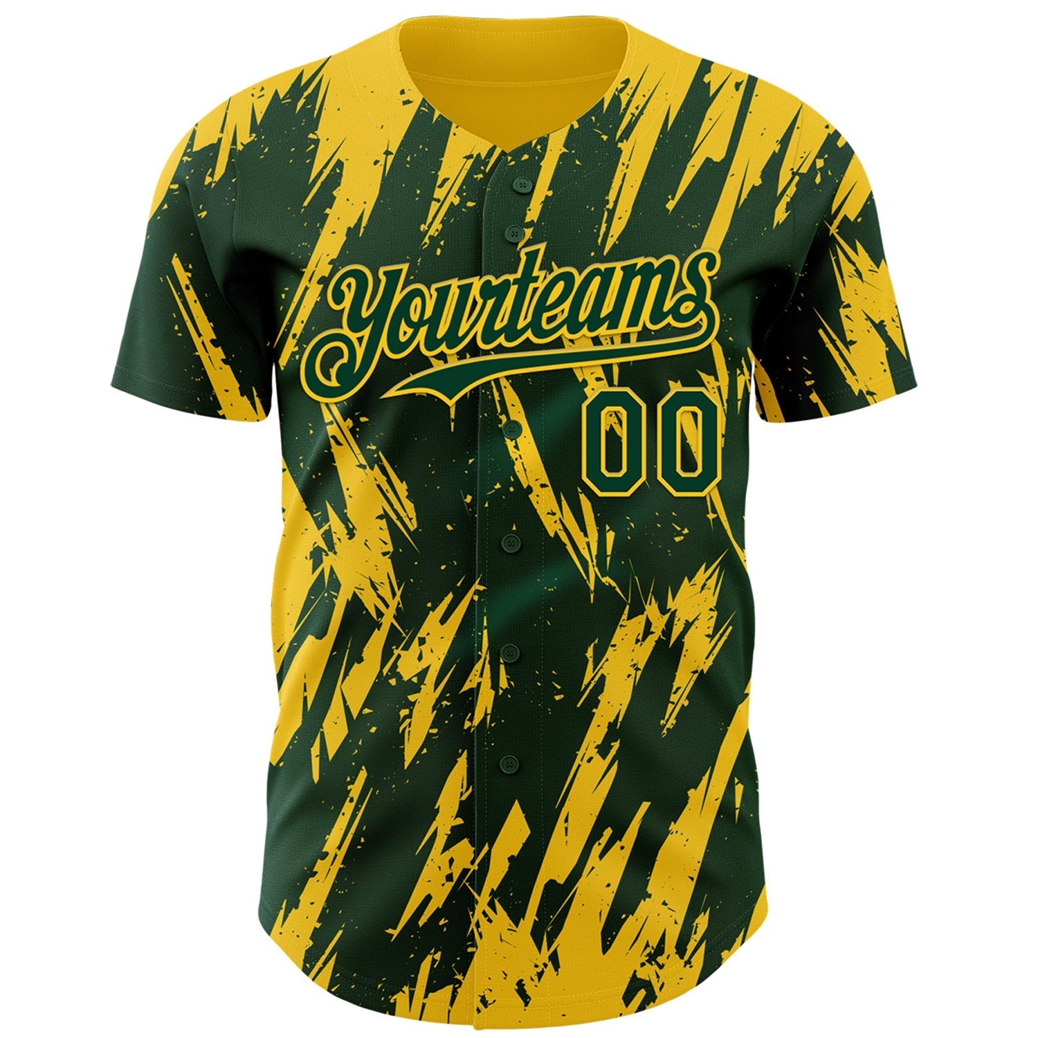 Custom Green Yellow Splatter Torn Sharp Brush Stroke Authentic Baseball Jersey baseball jersey product view 2