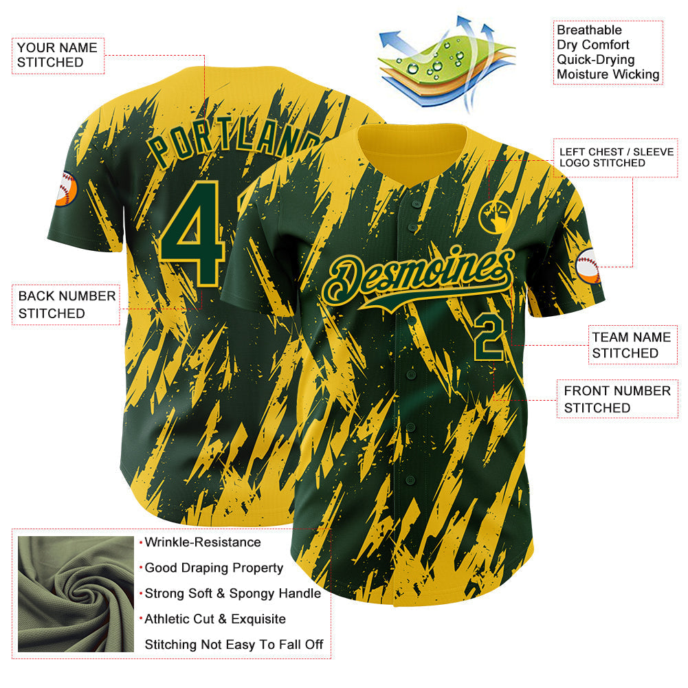 Custom Green Yellow Splatter Torn Sharp Brush Stroke Authentic Baseball Jersey baseball jersey product view 3
