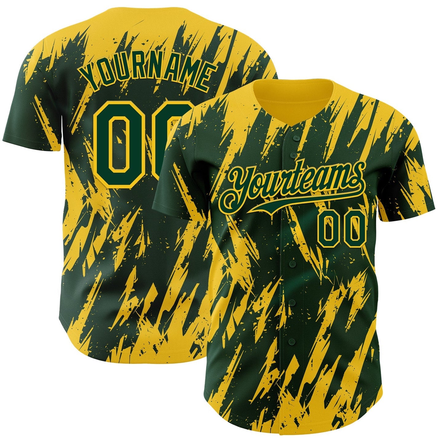 Custom Green Yellow Splatter Torn Sharp Brush Stroke Authentic Baseball Jersey baseball jersey product view 1