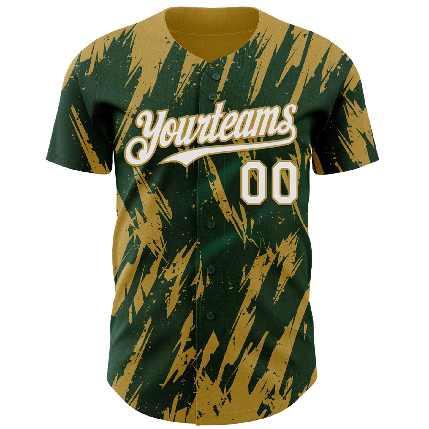 Custom Green White-Old Gold Splatter Torn Sharp Brush Stroke Authentic Baseball Jersey baseball jersey product view 2