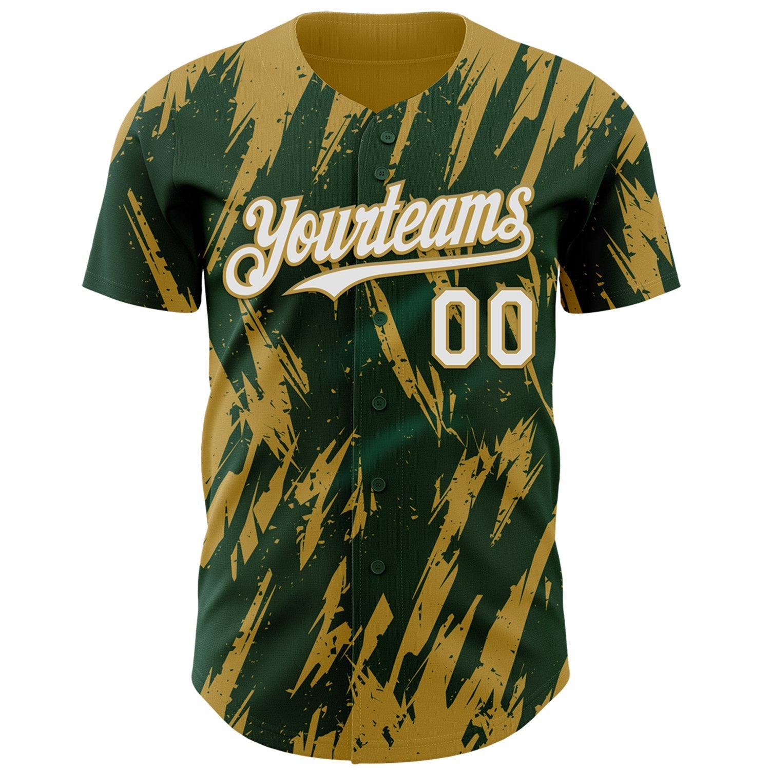 Custom Green White-Old Gold Splatter Torn Sharp Brush Stroke Authentic Baseball Jersey baseball jersey product view 2