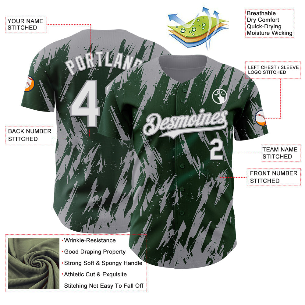 Custom Green White-Gray Splatter Torn Sharp Brush Stroke Authentic Baseball Jersey baseball jersey product view 3