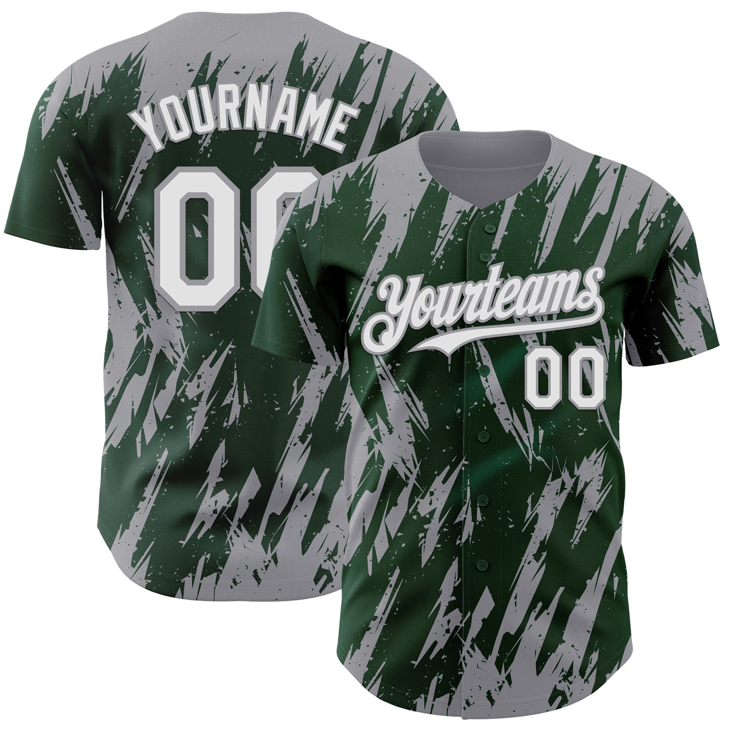 Custom Green White-Gray Splatter Torn Sharp Brush Stroke Authentic Baseball Jersey baseball jersey product view 1