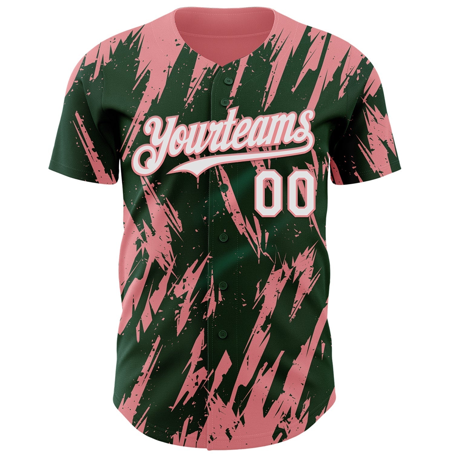 Custom Green White-Medium Pink Splatter Torn Sharp Brush Stroke Authentic Baseball Jersey baseball jersey product view 2