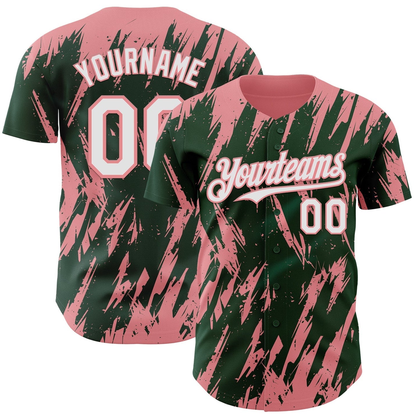 Custom Green White-Medium Pink Splatter Torn Sharp Brush Stroke Authentic Baseball Jersey baseball jersey product view 1