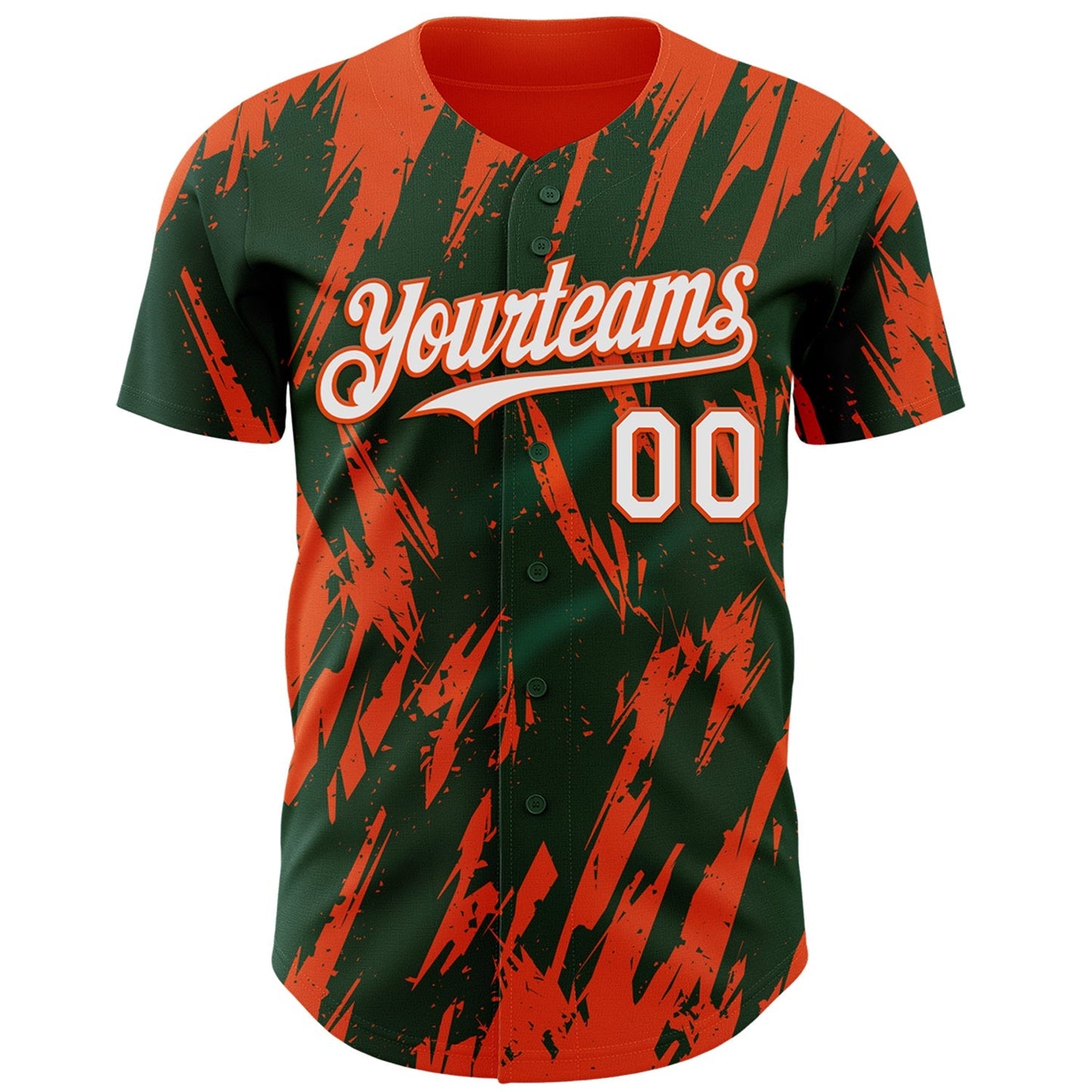 Custom Green White-Orange Splatter Torn Sharp Brush Stroke Authentic Baseball Jersey baseball jersey product view 2