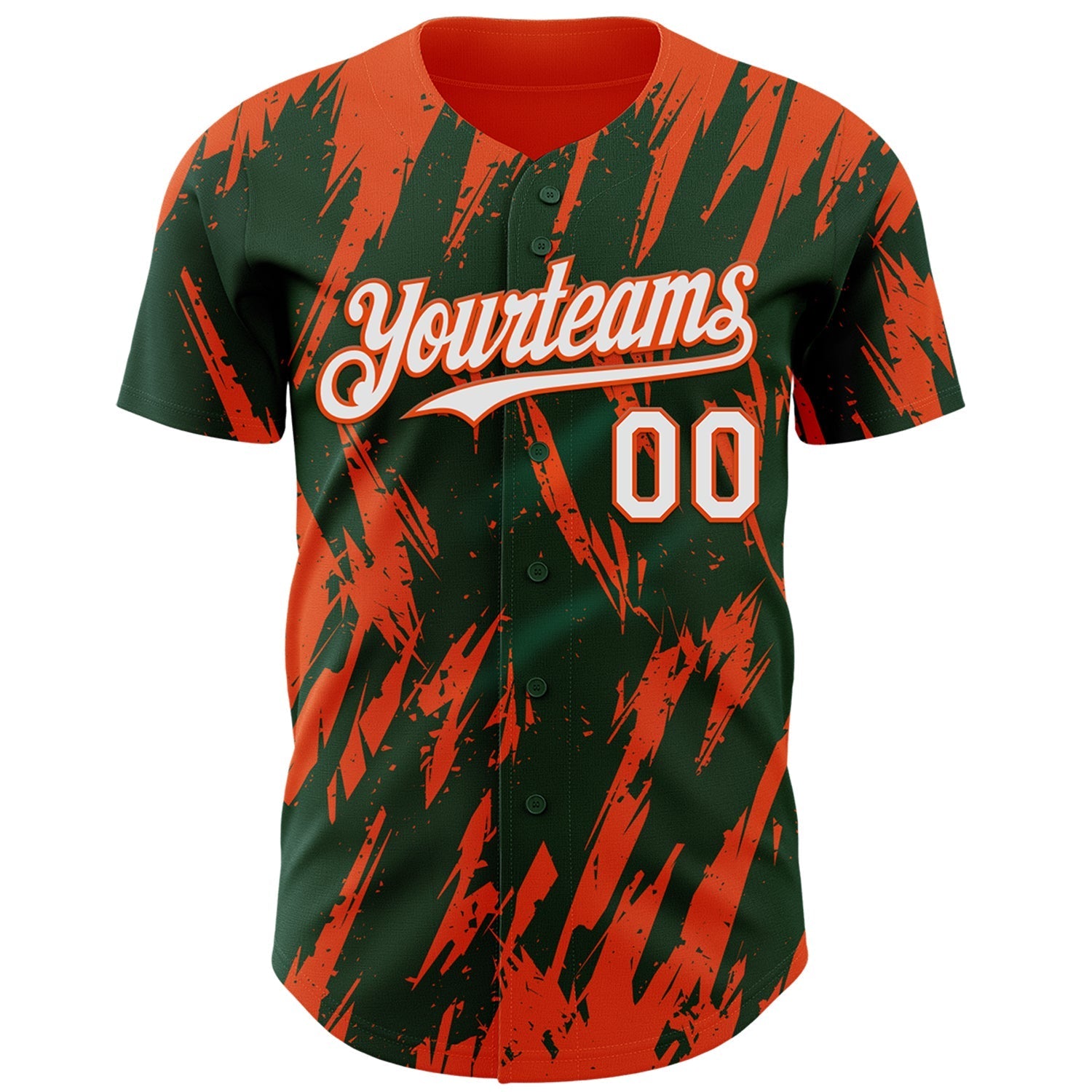 Custom Green White-Orange Splatter Torn Sharp Brush Stroke Authentic Baseball Jersey baseball jersey product view 2