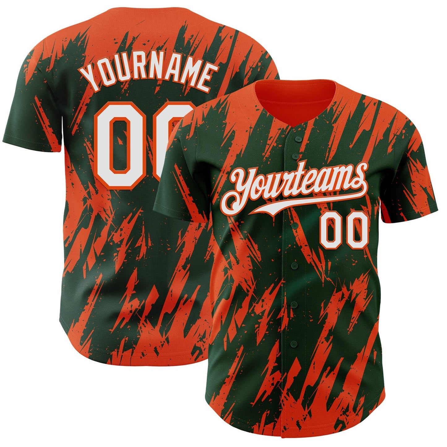 Custom Green White-Orange Splatter Torn Sharp Brush Stroke Authentic Baseball Jersey baseball jersey product view 1