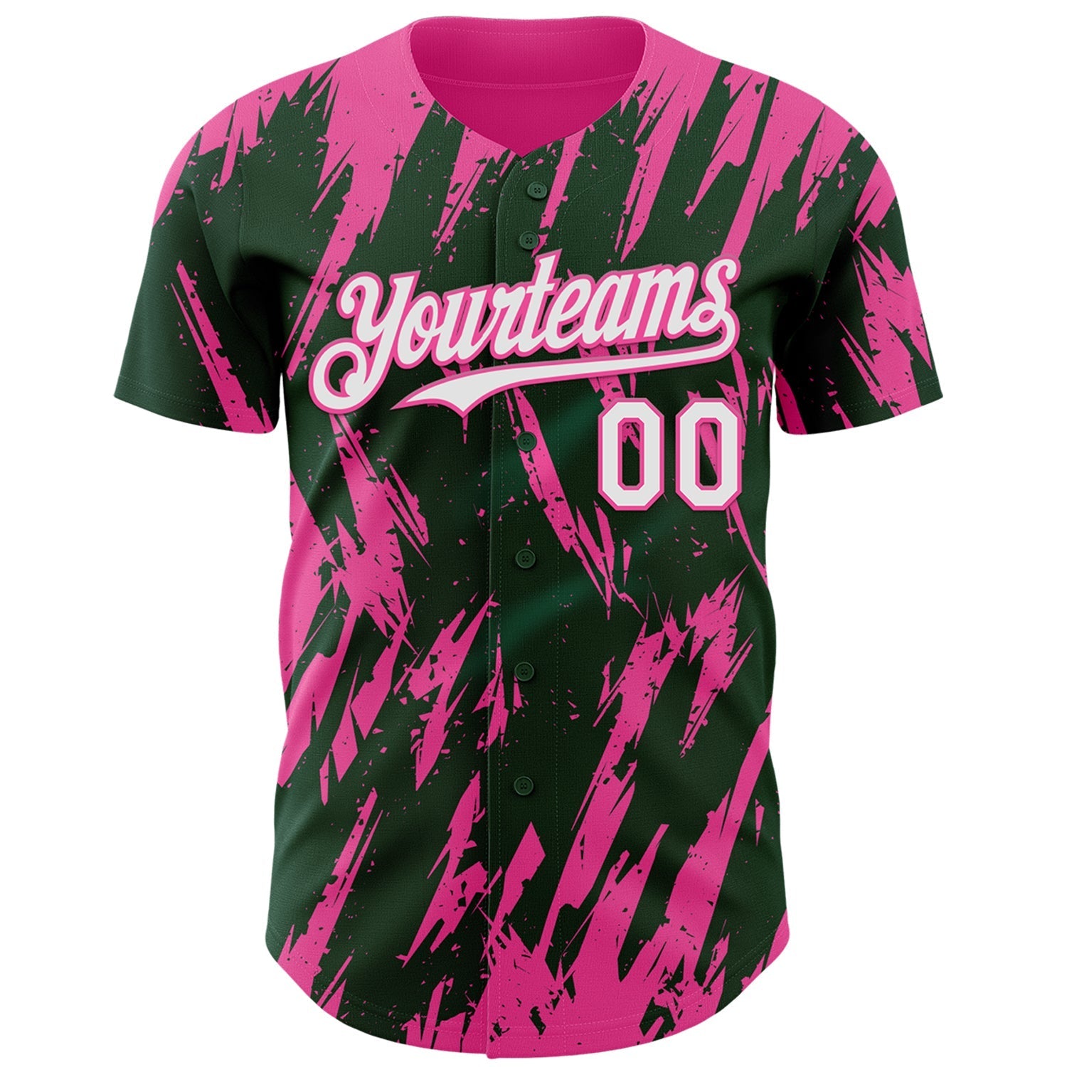 Custom Green White-Pink Splatter Torn Sharp Brush Stroke Authentic Baseball Jersey baseball jersey product view 2