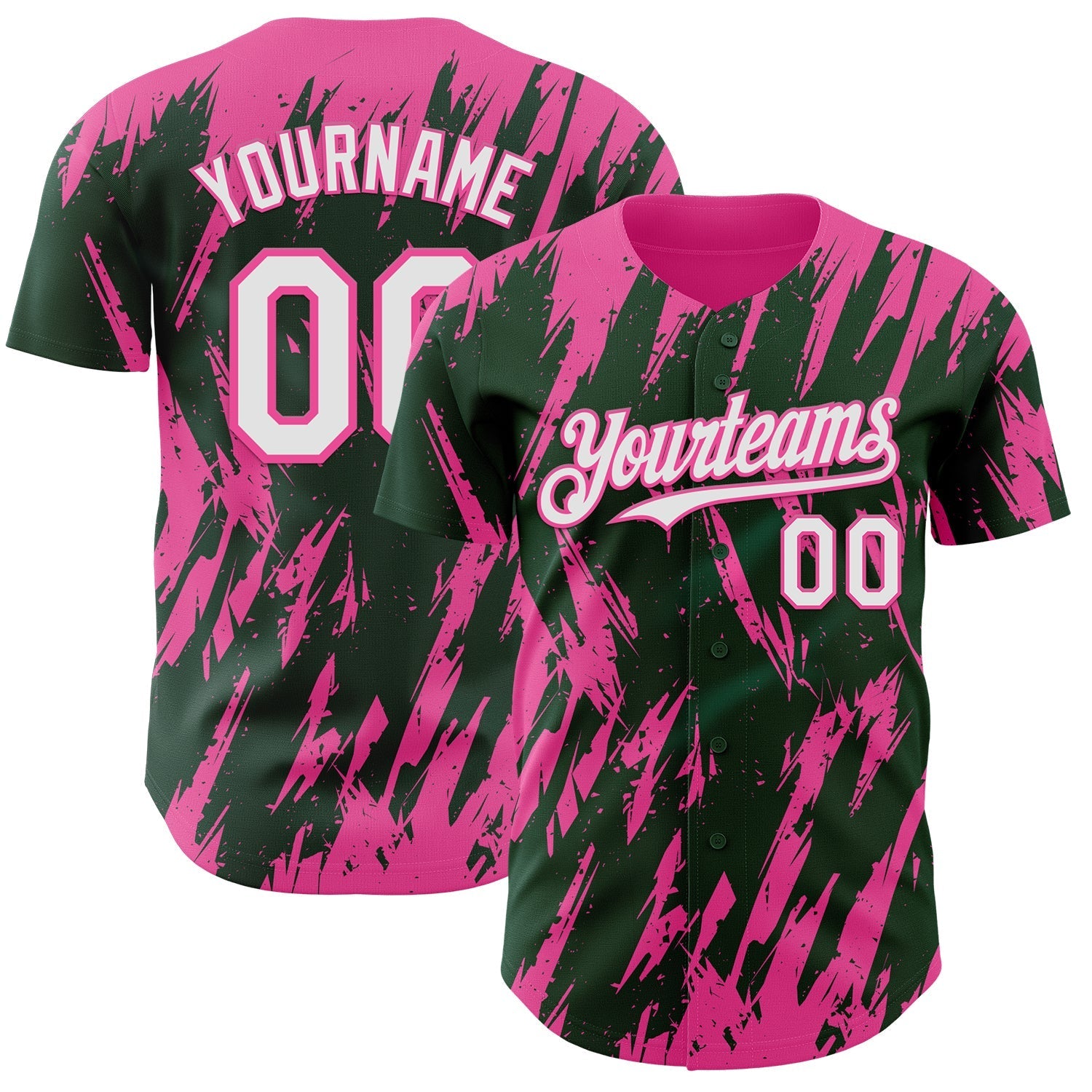 Custom Green White-Pink Splatter Torn Sharp Brush Stroke Authentic Baseball Jersey baseball jersey product view 1