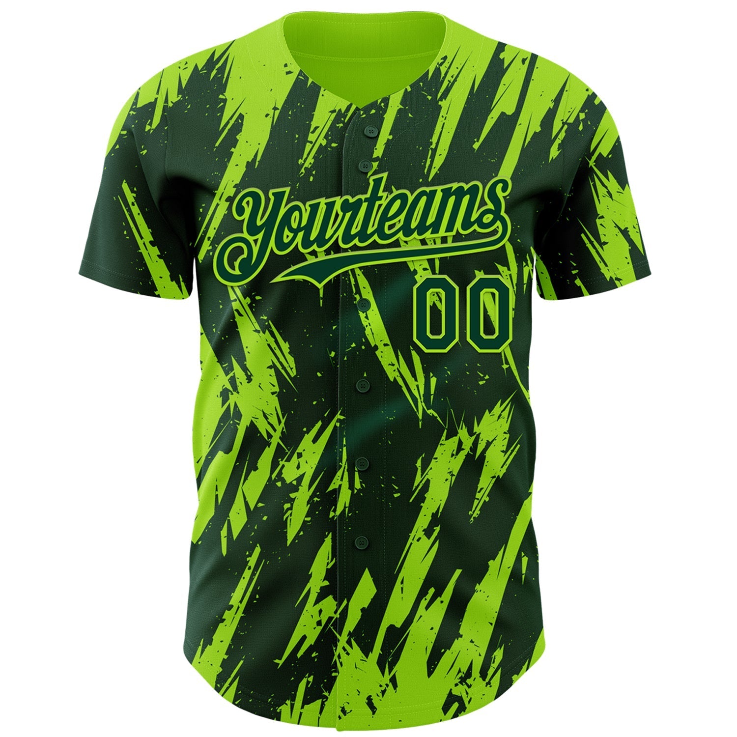 Custom Green Neon Green Splatter Torn Sharp Brush Stroke Authentic Baseball Jersey baseball jersey product view 2