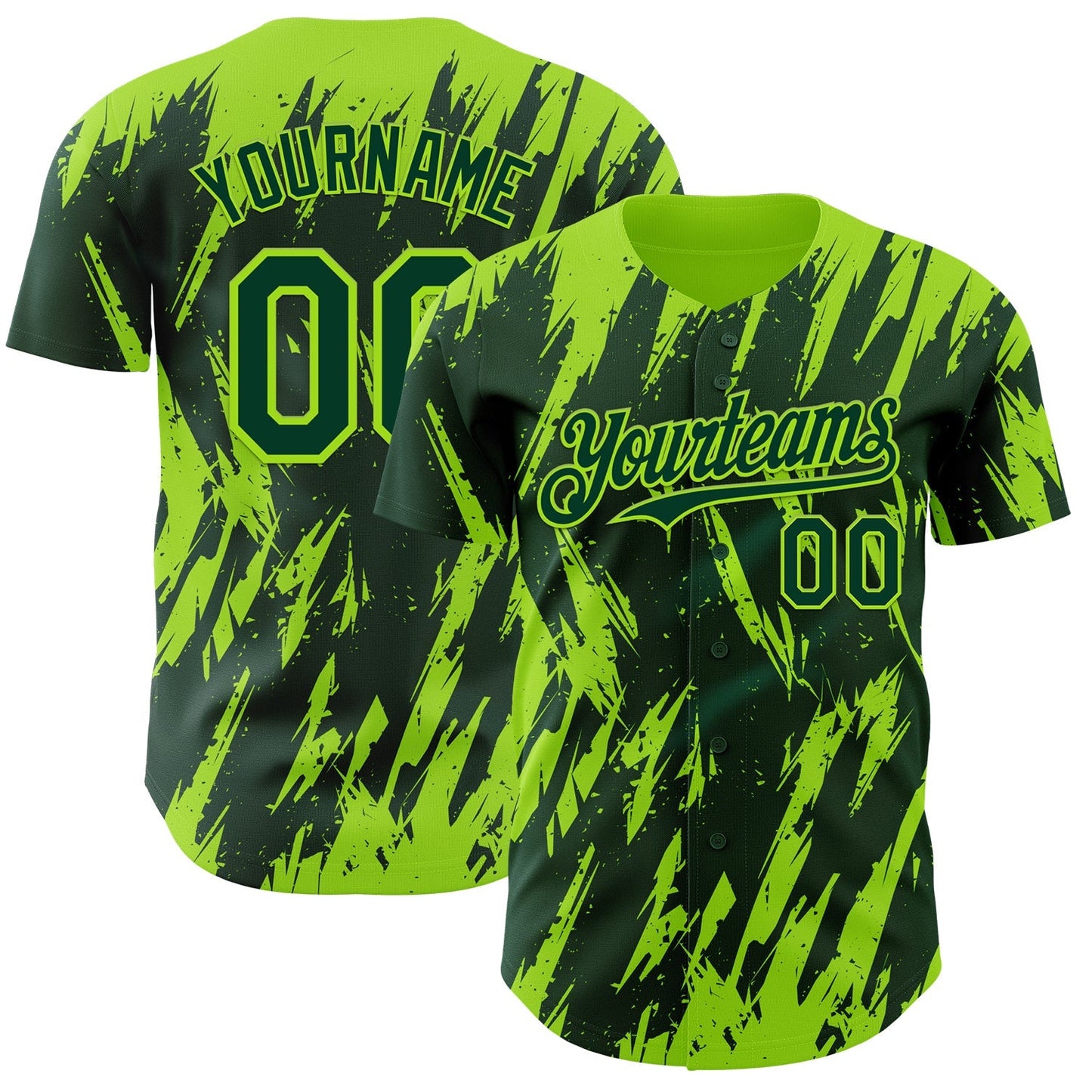 Custom Green Neon Green Splatter Torn Sharp Brush Stroke Authentic Baseball Jersey baseball jersey product view 1