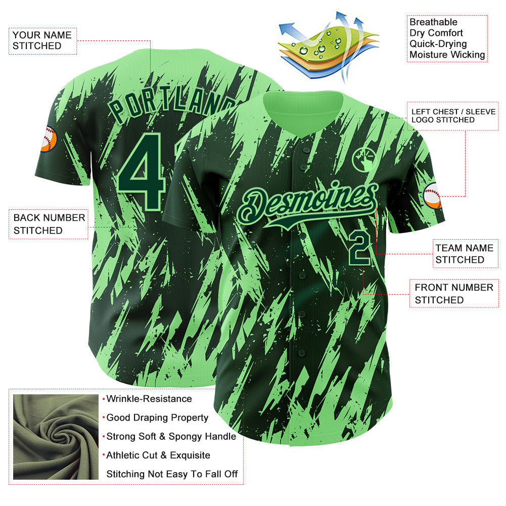 Custom Green Pea Green Splatter Torn Sharp Brush Stroke Authentic Baseball Jersey baseball jersey product view 3