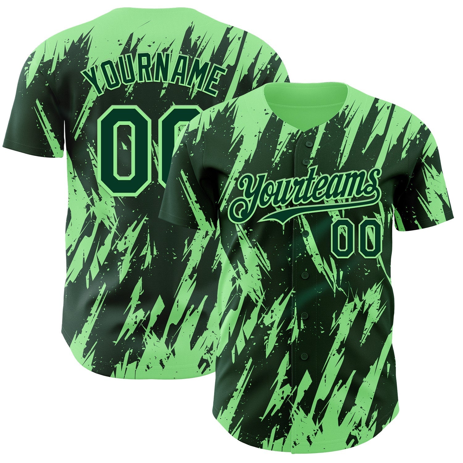 Custom Green Pea Green Splatter Torn Sharp Brush Stroke Authentic Baseball Jersey baseball jersey product view 1