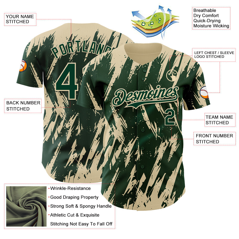 Custom Green Cream Splatter Torn Sharp Brush Stroke Authentic Baseball Jersey baseball jersey product view 3