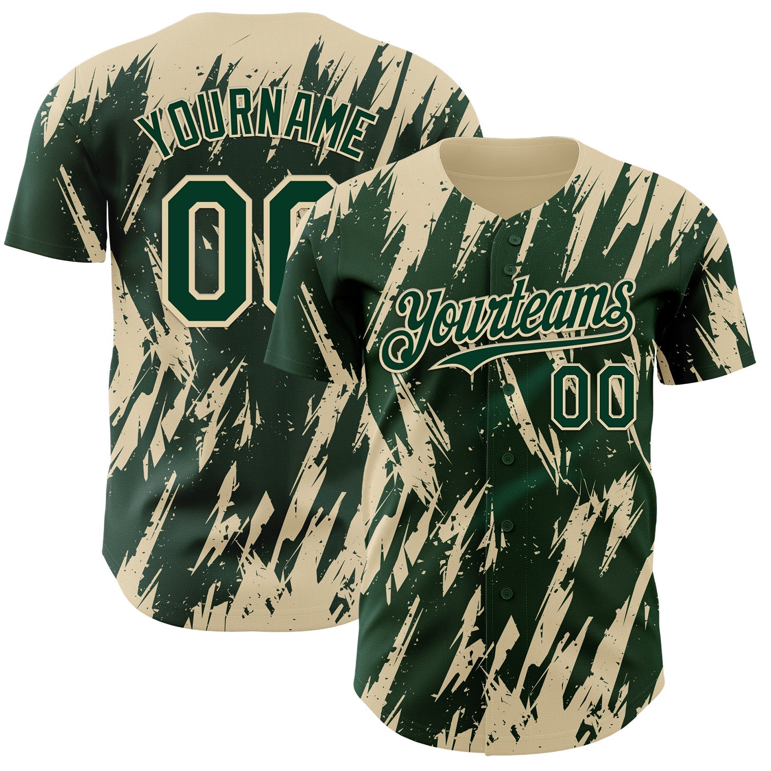 Custom Green Cream Splatter Torn Sharp Brush Stroke Authentic Baseball Jersey baseball jersey product view 1