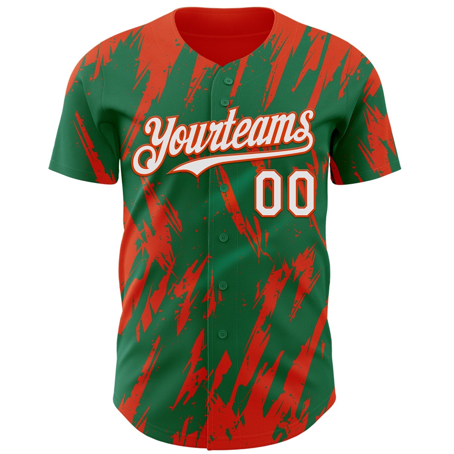 Custom Kelly Green White-Orange Splatter Torn Sharp Brush Stroke Authentic Baseball Jersey baseball jersey product view 2