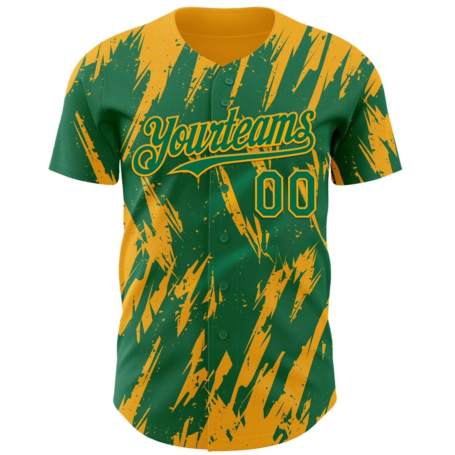 Custom Kelly Green Gold Splatter Torn Sharp Brush Stroke Authentic Baseball Jersey baseball jersey product view 2